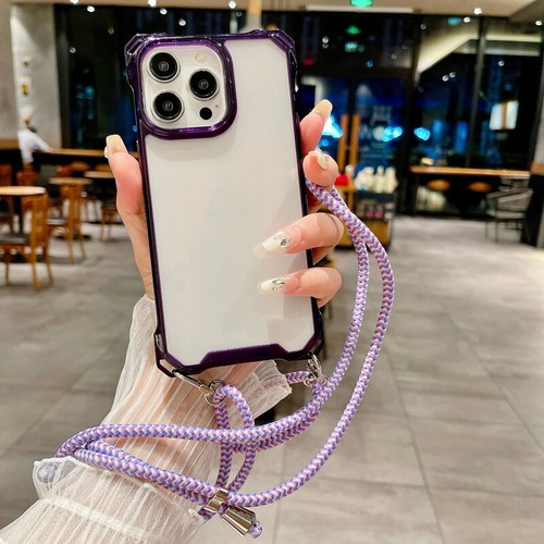 For iPhone 16 Pro Max 15 14 13 12 11 Transparent Shockproof Lanyard Case Cover - Picture 2 of 15