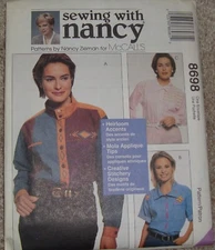 McCall's Sewing with Nancy Pattern 8698 Women's Blouses   Size Sml-Med-Lrg-XLg