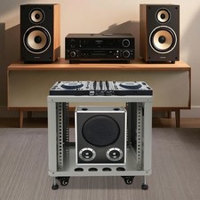 9U Server Rack Grey Semi-open Carbon Steel Rolling Studio Rack Case W/ Wheels