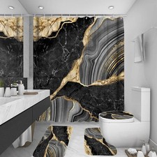 4Pcs Marble Shower Curtain Sets, Bathroom Decor Sets, Luxury with 12 Hooks, B...