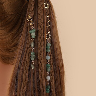 Auffälliger Naturstein Anhänger Hair Ring für Zopf und Half Up Styles
