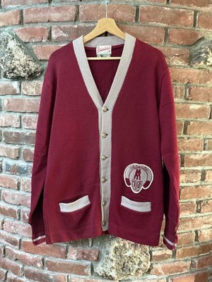 Vintage 70s Broadway Knitting Mills Wool Varsity Cardigan Sweater 