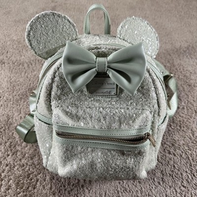 Loungefly Disney Parks Minnie Mouse Mini Backpack Womens Green Sequin Bow Ears