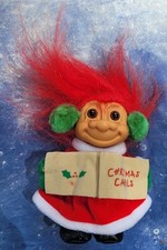 Russ Christmas Troll Doll Green Straight Hair Holiday Outfit Ear Muffs Festive