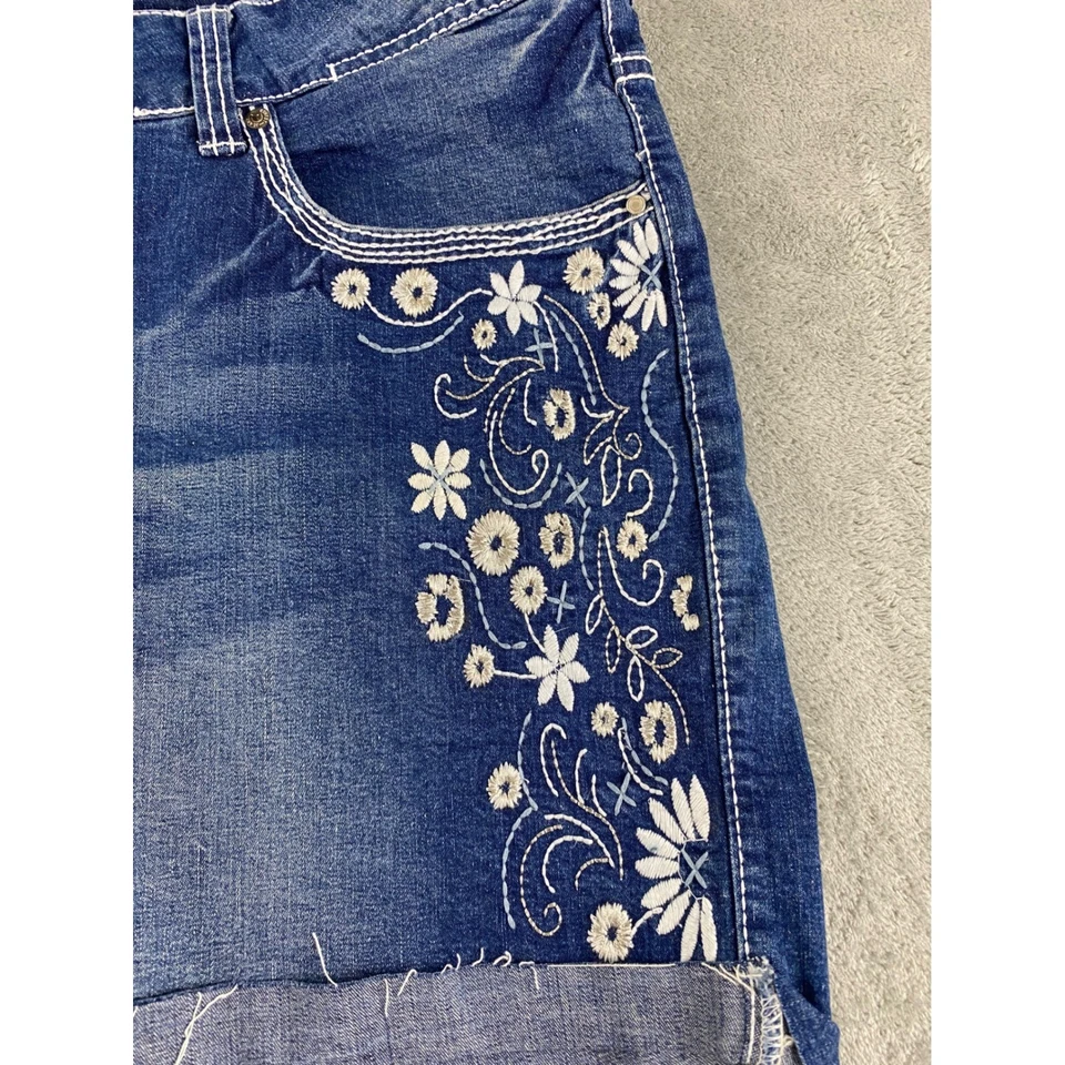 Pantalones Cortos Para Mujer Amatista Azul Denim Floral Bordado Talla 20 Foto 4 de 4
