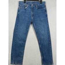 Levis 505 Jeans Mens 36X32 Blue Regular Straight Leg Whiskering Stretch Denim
