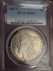 1881-S  MORGAN SILVER DOLLAR IN PCGS MS65+, BEAUTIFUL TONING BRILLIANT UNCIR.