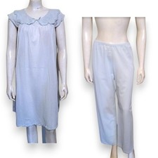 Vtg Shadowline Opacitrique Gown Pant Set-Small-Cap Sleeve-Ruffle Collar-1980s