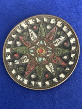 Vintage Greek Cloisonne Enamel Wall Hanging Small Decorative Plate 3.5" Diameter