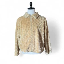 Black Mountain Outdoor Fuzzy Fleece Jacket Coat Beige Tan Zipper Size M