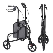 Lightweight 3 Wheel Upright Rollator Walker 8in Wheels Folding Mobility Aid