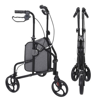 Lightweight 3 Wheel Upright Rollator Walker 8in Wheels Folding Mobility Aid