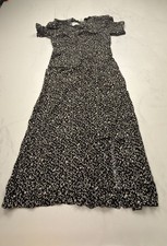 Old Navy Printed Midi Dress Black White 2010s Feminine Wrap - Womens M