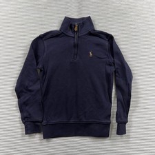 Polo Ralph Lauren Sweatshirt Unisex Kids 5 Blue Fleece 1/4 Zip Mock Neck