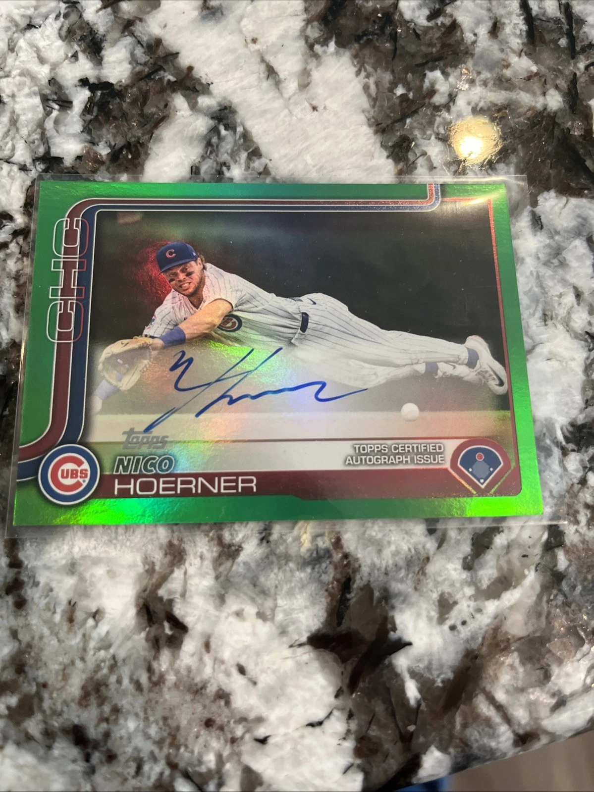 2025 Topps Series 1 Nico Hoerner Real One Auto Green 17/99 On-Card Cubs SP #38