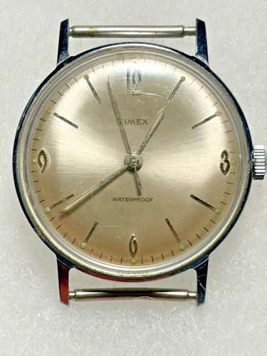 Vtg  Mens Timex Waterproof Watch Dustproof Shock Resistant Stainless Champagne