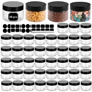 48 Pack 120ml 4 oz Empty Clear Plastic Jars with Black Lids, Refillable Round... - Picture 1 of 7
