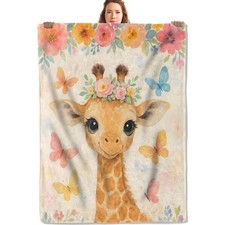 Watercolor Baby Giraffe Flannel Throw Blanket Home Decor Couch 50x60 Inch