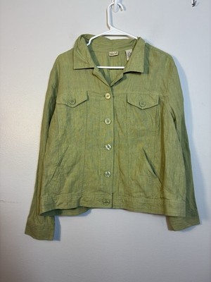 Linden Hill Women s 100% Linen Button Up Jacket Sz XL Green 90 s Classic 