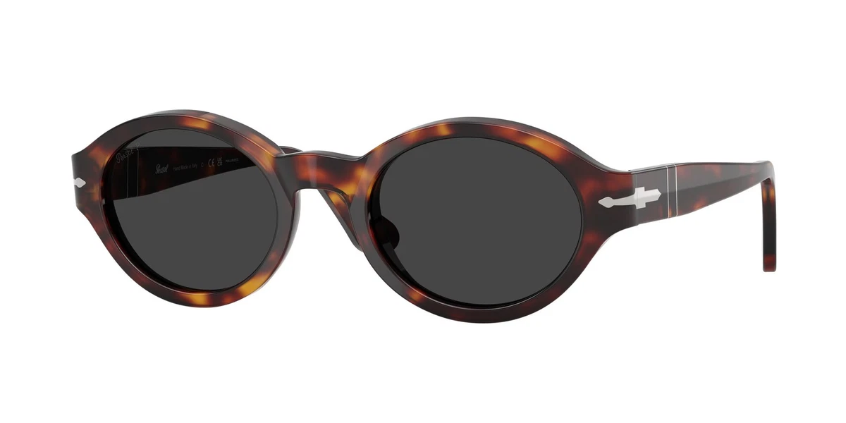Persol Tortoiseshell Round Sunglasses with Dark Brown Lenses Persol PO3255S Tortoise/Yellow/Brown Prescription Sunglasses main image 2