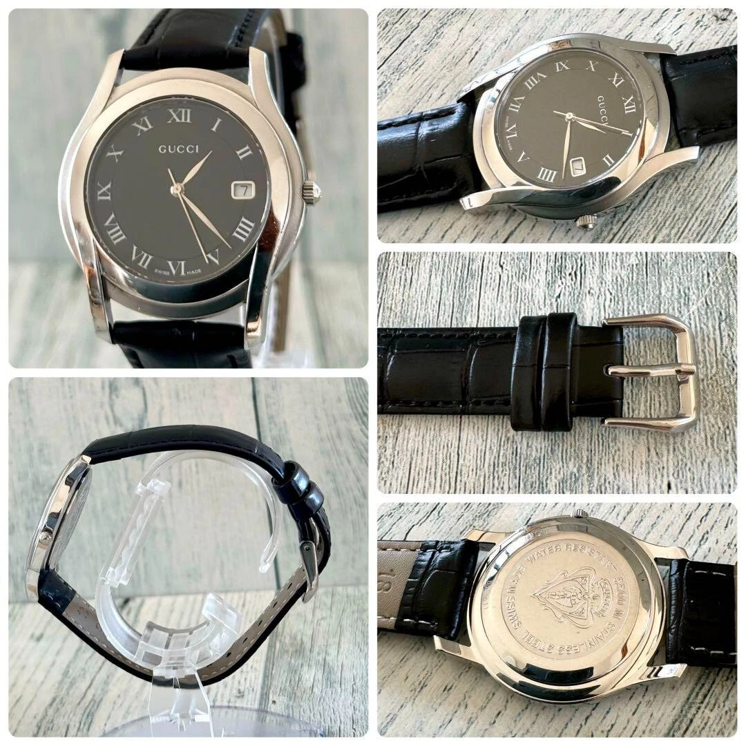 Montre Homme Gucci 5500M Cadran Noir Analogique Quartz Pile Remplacée Fonctionne