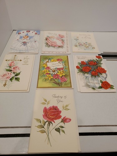 Vintage 1940-50s Greeting Card Mixed Occasions Lot of 7 Unused Baby Wedding ect