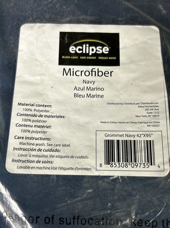 ECLIPSE Microfiber Insulated Blackout Window Curtains NAVY 42 x 95 2 PIECE set - Image 4 of 4