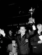 British Ryder Cup Captain Dai Rees Holds Aloft Trophy Americans Ha- 1957 Photo