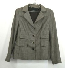 Carlisle Womens Brown Business Blazer Wool Silk Notch Collar Shoulder Pads Sz 8
