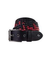 Shrink Studded Leather Belt Black Red - Lowlife