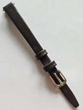 10mm / Long - Dark Brown Genuine Leather Watch Band -  Gold Buckle / w Pins 