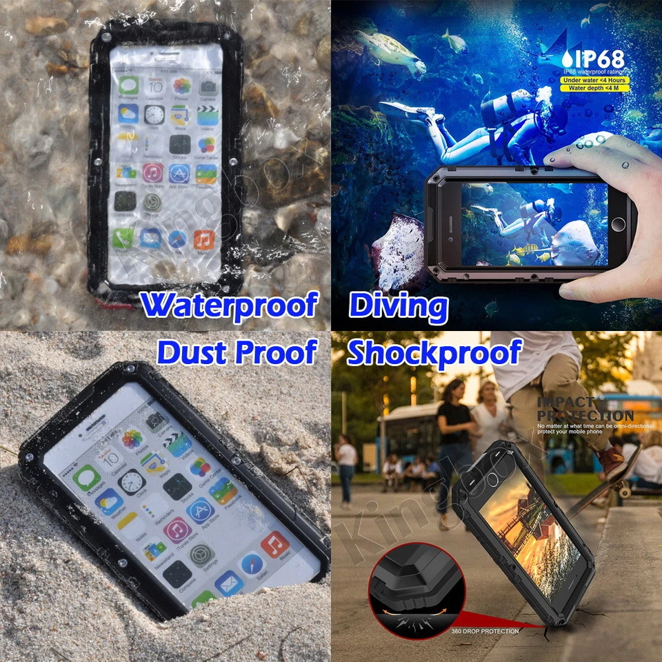 Funda metálica impermeable militar IP68 a prueba de caídas para iPhone 7 8 11 12 13 14 15 16 Foto 3 de 4