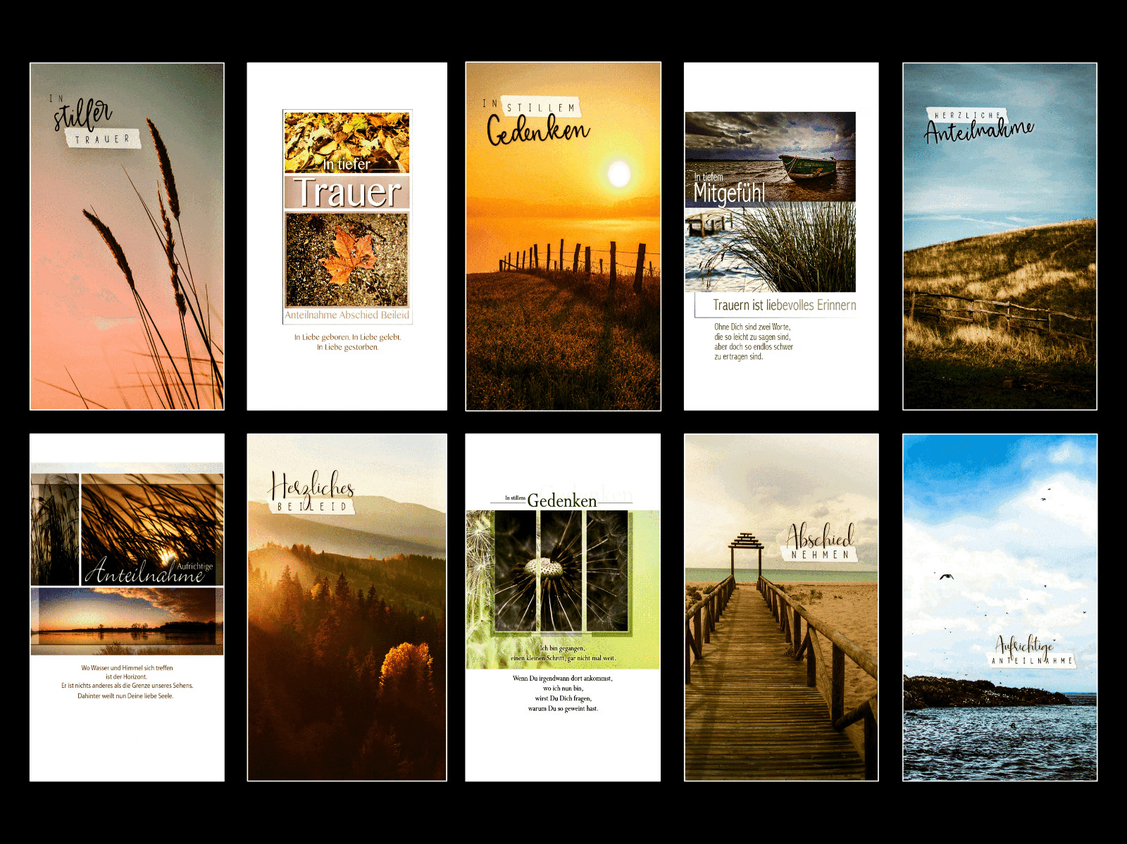 10 Trauerkarten je Set Kondolenzkarte Anteilnahme Beileidskarte mit Umschlag