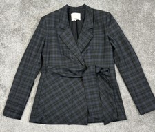 Tibi Blazer Womens 2 Black Gray Marvel Wrap Jacket Oversized Wool Blend