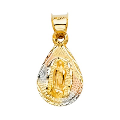 GOLD - 14K dreifarbiger Diamantschliff Guadlupe Stempel religiöser Anhänger