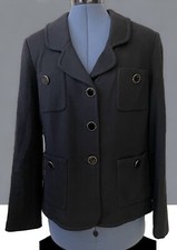 St. John Black Knit Button Up Blazer Jacket Quiet Luxury Old Money Classic 12