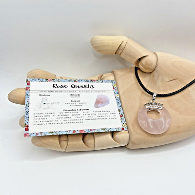 Rosenquarz Halskette Anhänger Kristall Heilung Reiki Chakra + Karte + Geschenktüte