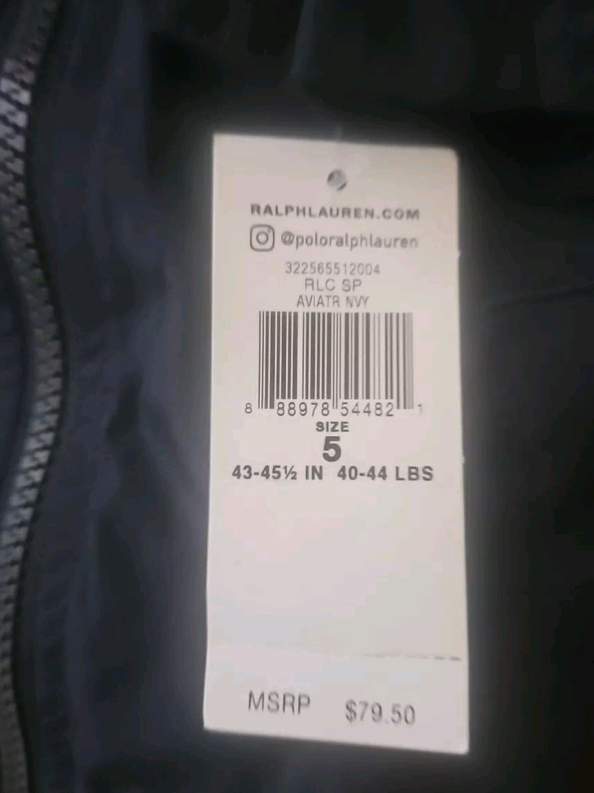 Polo Ralph Lauren Pony giacca a vento con cappuccio capospalla blu navy ragazzo taglia 5 nuova