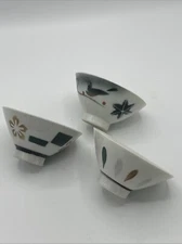 Set Of 3 Vintage Footed Japanese Rice Bowls - Porcelain- 4 1/2”