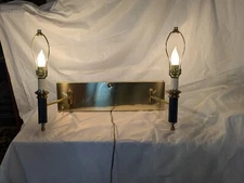 Mid Century Modern Brass Double Lamp Wall Sconce NOS 80s Hollywood Regency rare