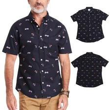 Goodfellow Men's Size L Button Shirt Sunglasses Mai Tai Print Slim Fit True Navy