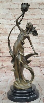 Decorative Candle Holder Bronze Statue Gorgeous Woman Sculpture for Home Office