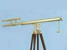 Antique Nautical Floor Standing Brass Telescope With Wooden Tripod Stand 64 Inch