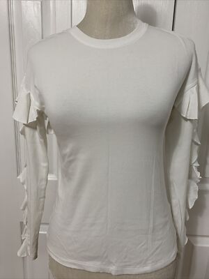 NEW H&M Woman s Ruffle Long Sleeve Top Shirt White sz XS
