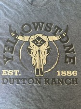 Yellowstone Tv Show Dutton Ranch Tshirt Blue Large Cow Skull EST 1886 Great