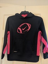 Nike Therma Fit Girls Medium Hoodie Sweatshirt Kangaroo Pocket, Pink and Black