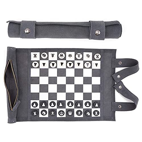 Sondergut - Chess/Checkers Roll-Up Travel Set Leather (O0Z)