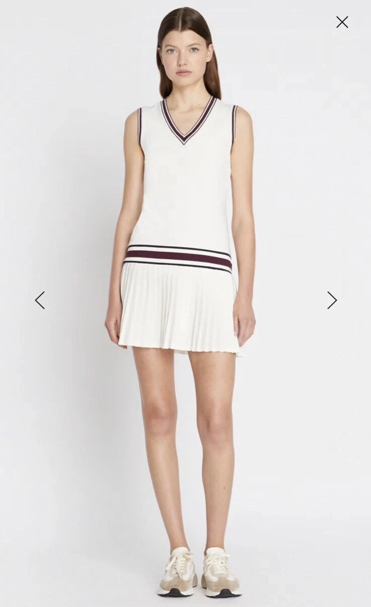 Abito da tennis Tory Burch Tory Sport Performance scollo a V bianco neve taglia M nuovo con etichette