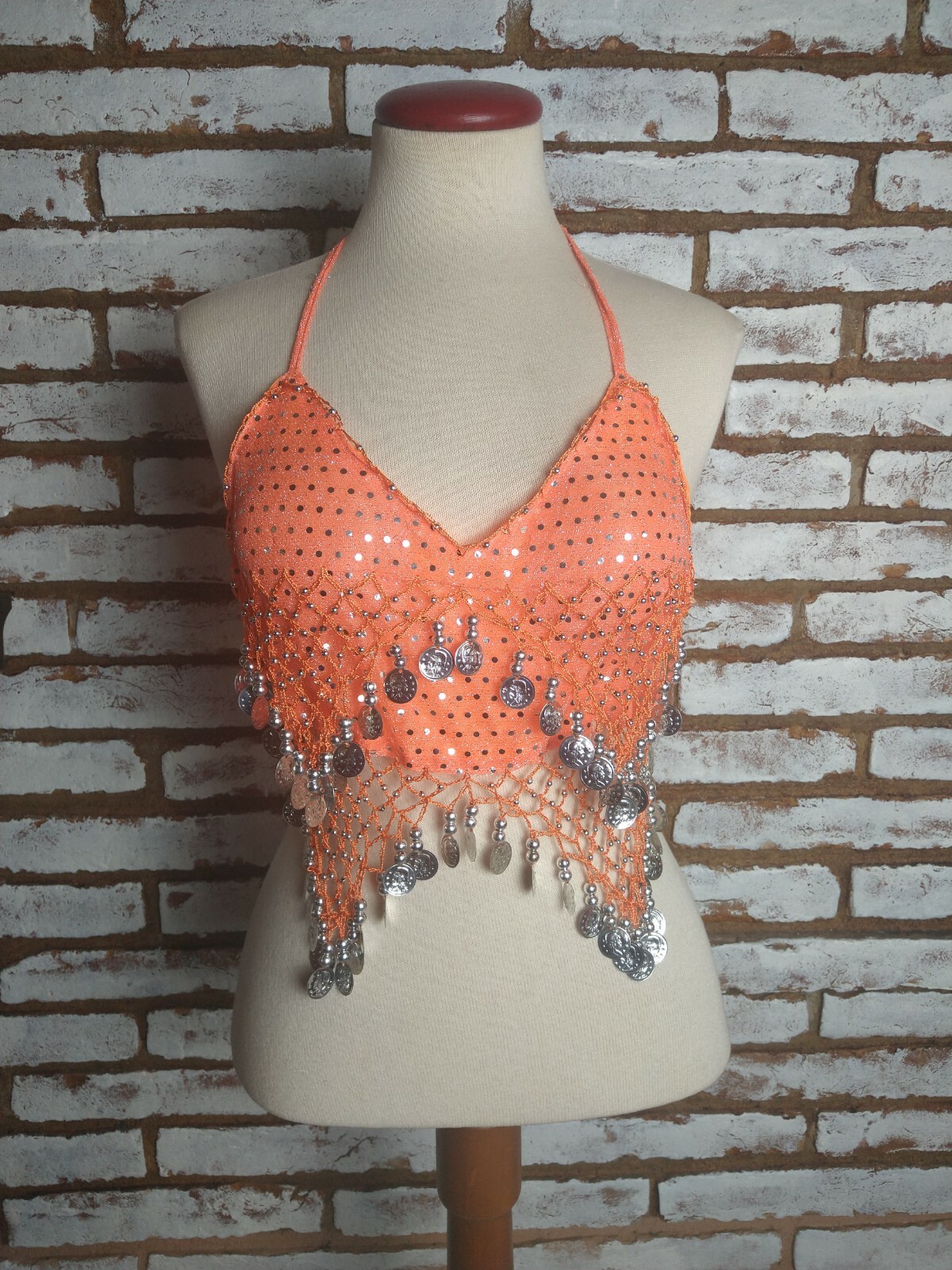 Belly Dance Coin Bralette Gypsy Boho Burlesque Festival Top XS S M Lightly Padded Size I-38-image