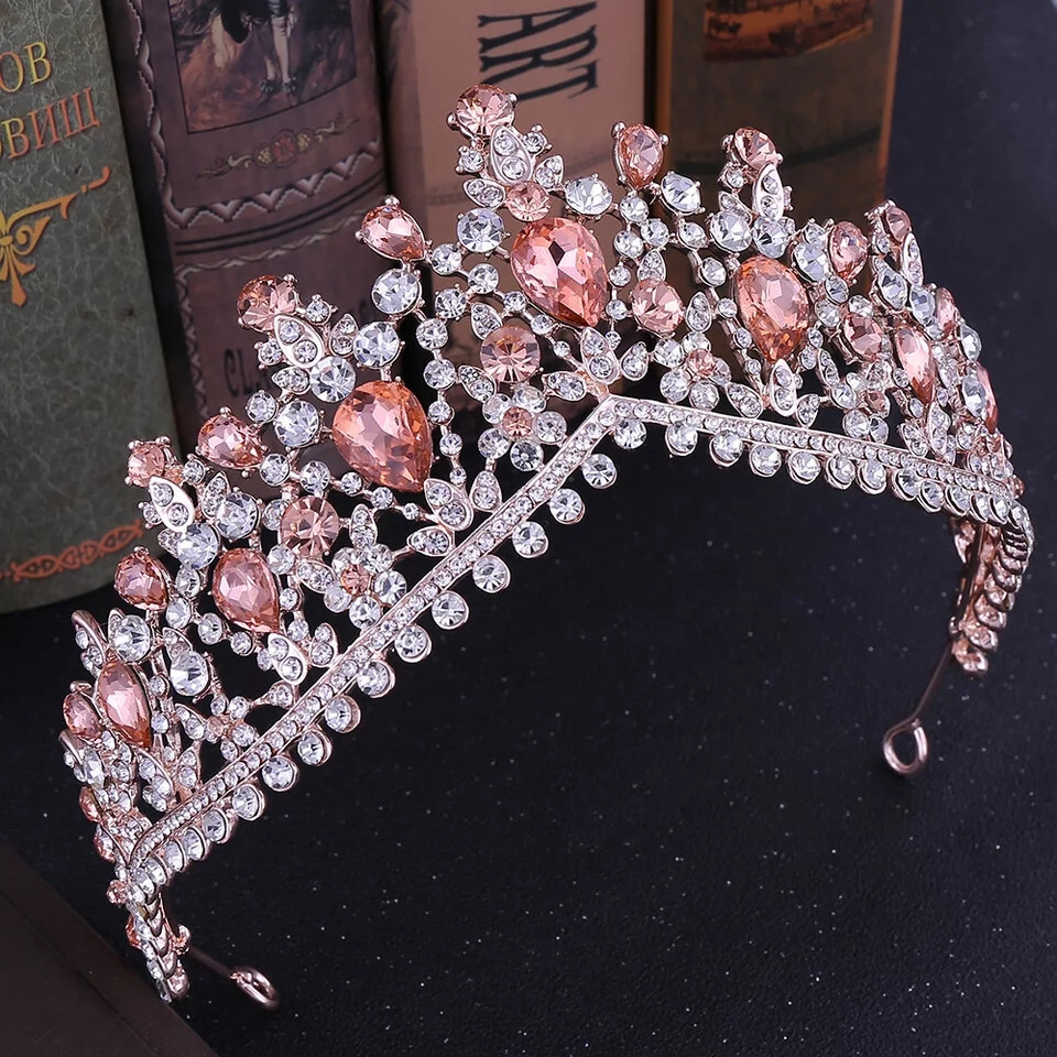 Rose Gold Pink Crystal Bridal Tiara Rose Gold Pink Crystal Tiara Crown Wedding Bridal Pageant  main image 3